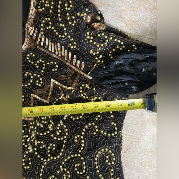 Rosita vintage black silk fully beaded and sequined long-sleeve evening gown 3X - Picture 15 of 16